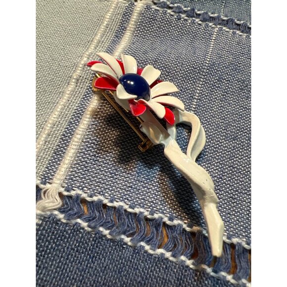 Vintage Red White Blue Enamel Pin Brooch Patriotic Jewelry 2.5” Holiday - Picture 3 of 6